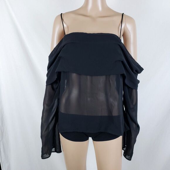 H&M Black Sheer Off-Shoulder Blouse Womens Large Edgy Minimalist Going Out Top - Picture 1 of 9